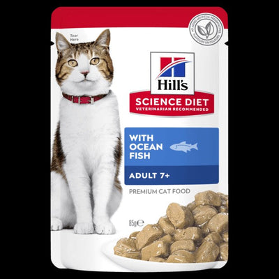 Hills Cat Wet Pouch Mature 7+ Ocean Fish 85gm Box Of 12-Cat Food & Treats-Ascot Saddlery