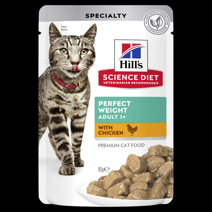 Hills Cat Wet Pouch Perfect Weight Chicken 85gm Box Of 12-Cat Food & Treats-Ascot Saddlery