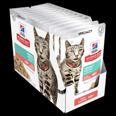 Hills Cat Wet Pouch Perfect Weight Salmon 85gm Box Of 12-Cat Food & Treats-Ascot Saddlery