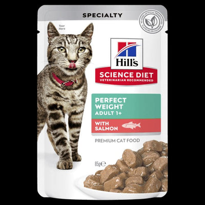 Hills Cat Wet Pouch Perfect Weight Salmon 85gm Box Of 12-Cat Food & Treats-Ascot Saddlery