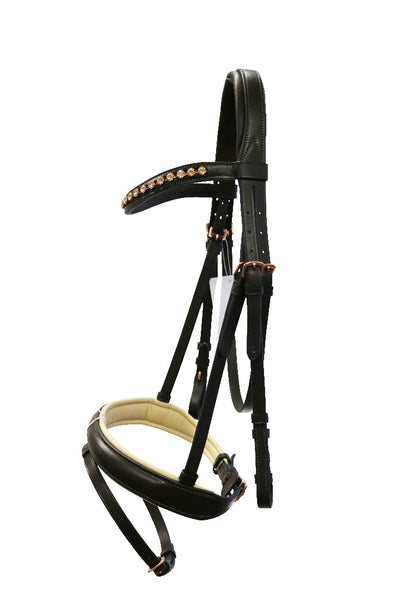 Jeremy & Lord Bridle Rose Gold Snaffle Leather Brown-HORSE: Bridles-Ascot Saddlery