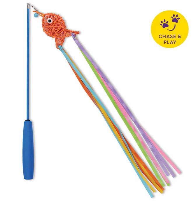 Kazoo Cat Toy Streamer Fish Wand-Cat Gyms & Toys-Ascot Saddlery