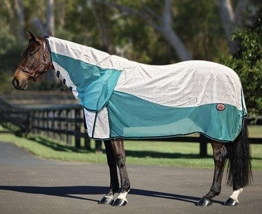 Kool Master Air Max Combo White & Turquoise-RUGS: Summer Rugs, Neck Rugs & Hoods-Ascot Saddlery