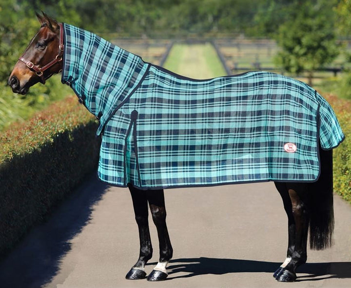 Koolmaster Shade Mesh Combo Turquoise & Navy-RUGS: Summer Rugs, Neck Rugs & Hoods-Ascot Saddlery