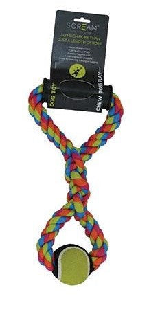 Toy Dog Scream Tug Rope & Ball 35cm-Dog Toys-Ascot Saddlery