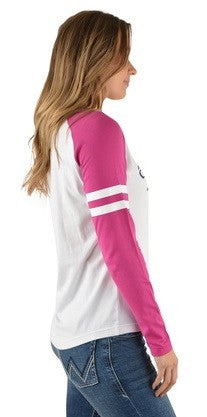 Wrangler Tee Shirt Emin Long Sleeve Raglan White & Berry Ladies-CLOTHING: Clothing Ladies-Ascot Saddlery