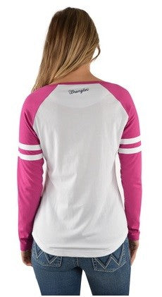 Wrangler Tee Shirt Emin Long Sleeve Raglan White & Berry Ladies-CLOTHING: Clothing Ladies-Ascot Saddlery