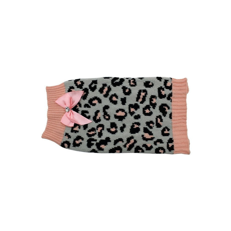 Zeez Sweater Knitted & Bow Grey Pink-Dog Rugs & Fashion-Ascot Saddlery