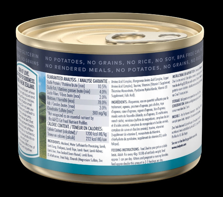 Ziwi Peak Cat Food Can Mackerel & Lamb 185gm-Cat Food & Treats-Ascot Saddlery