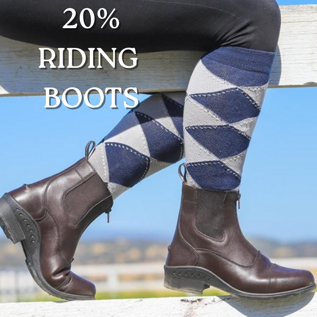 Lady in white jods leading horse down a lane