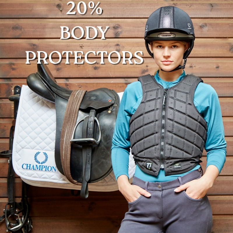 Rider wearing both helmet and body protectors