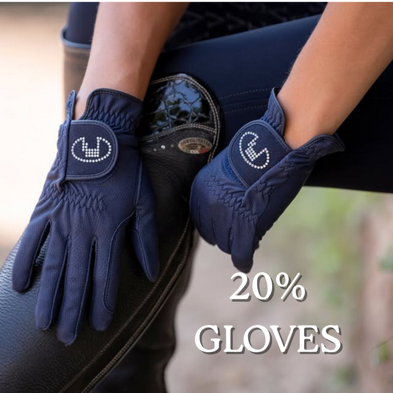 horse head with  gloved hand on face