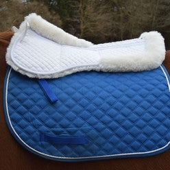 Blue saddlecloth with white half numnah