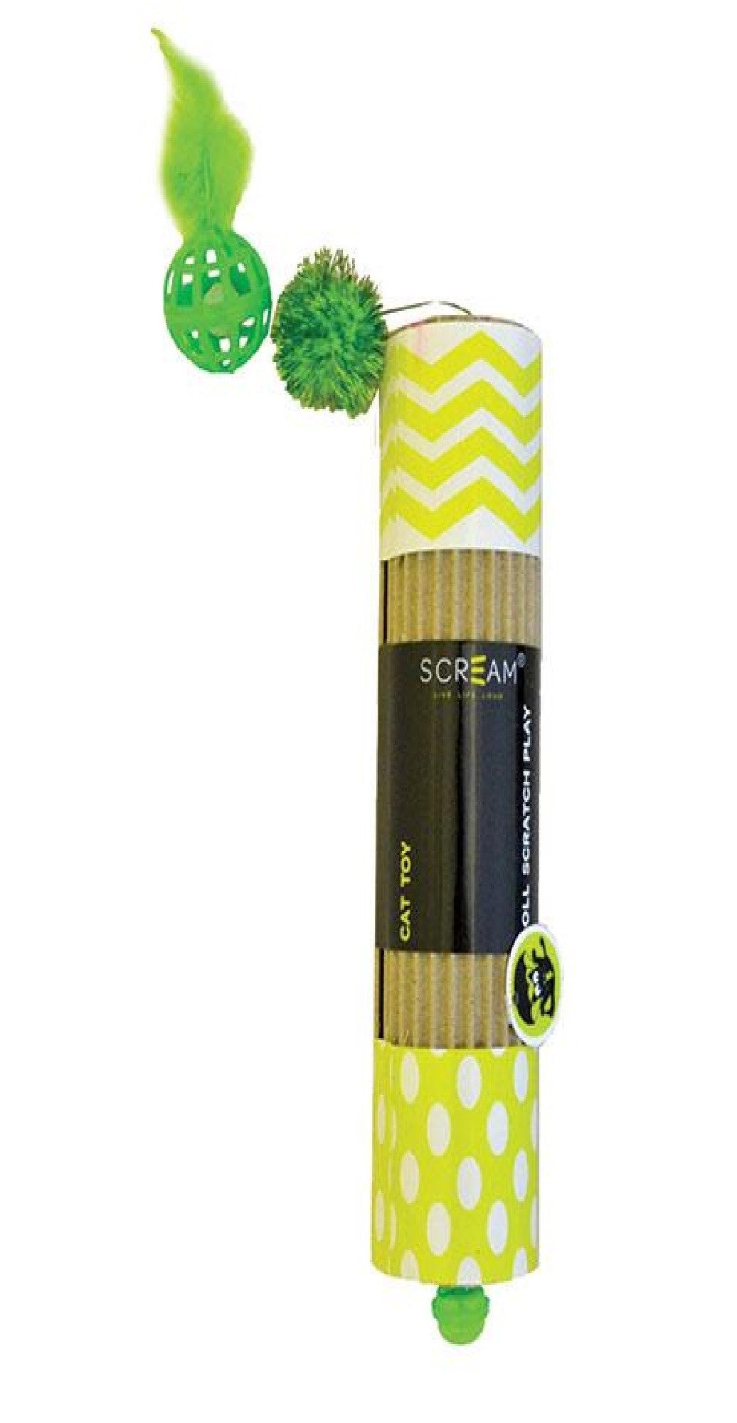 Cat Toy Scream Cardboard Roller Green