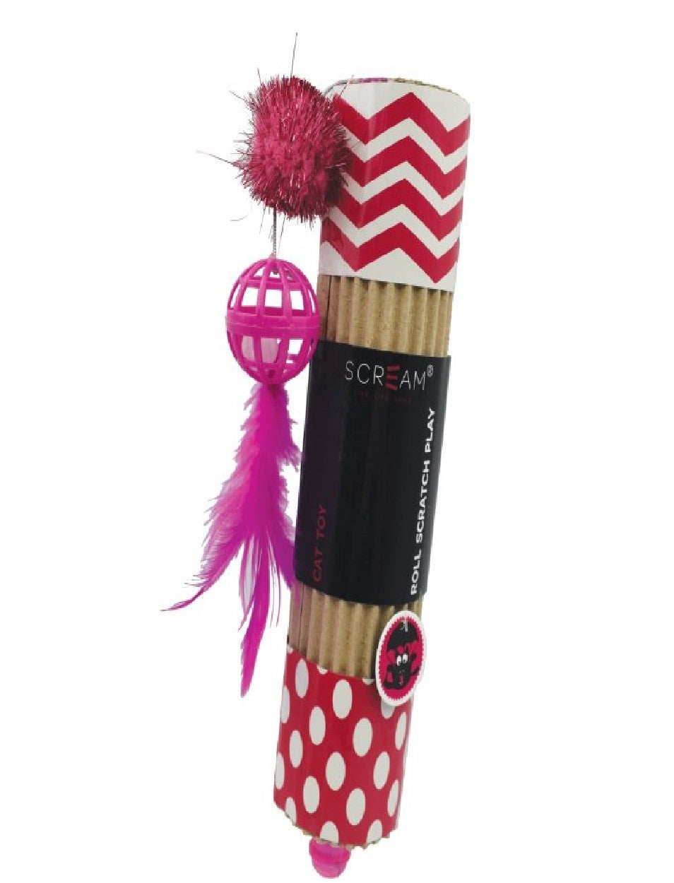Cat Toy Scream Cardboard Roller Pink