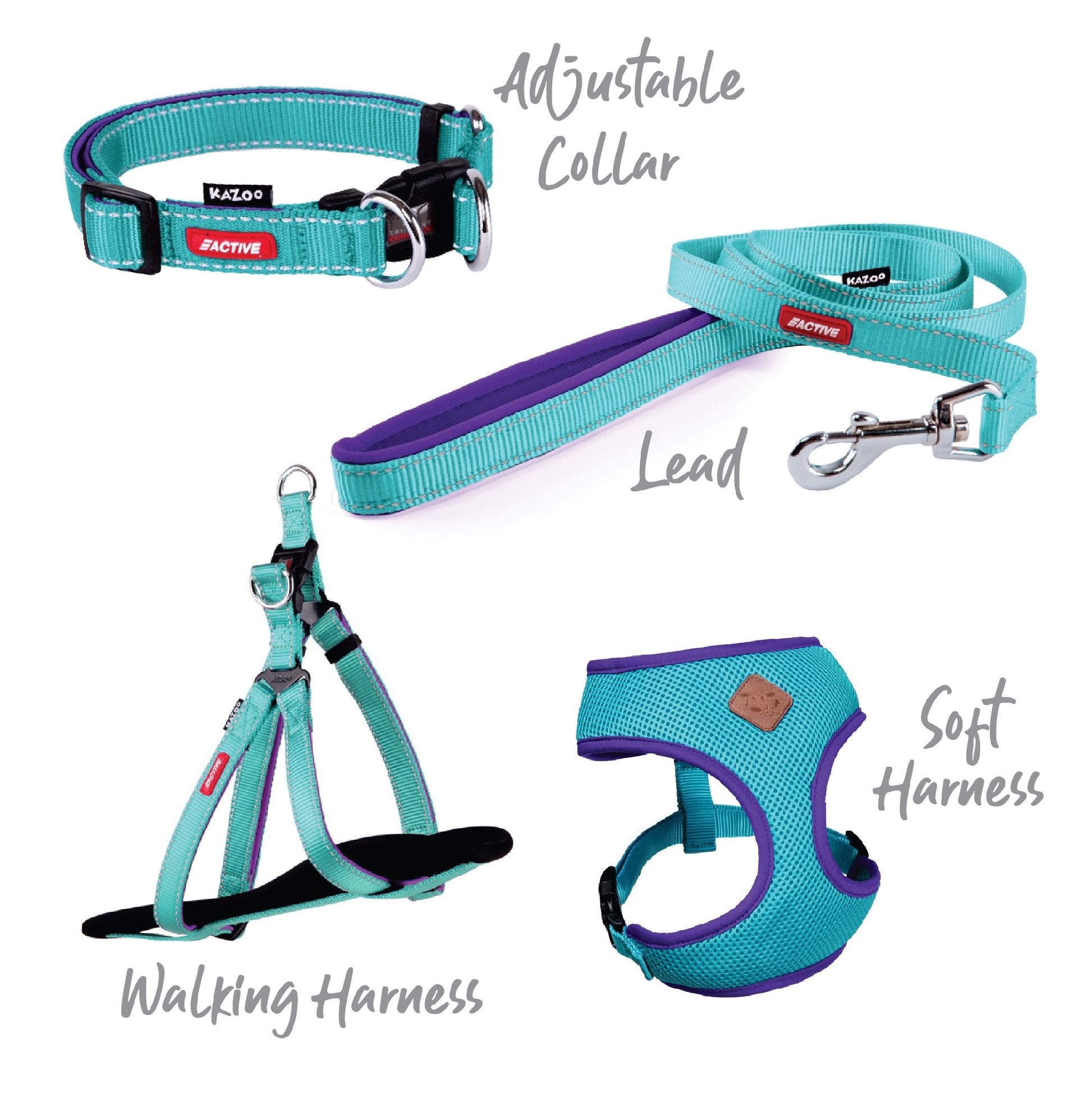Kazoo Dog Collar Active Adjustable Aqua & Purple [:extra Large]
