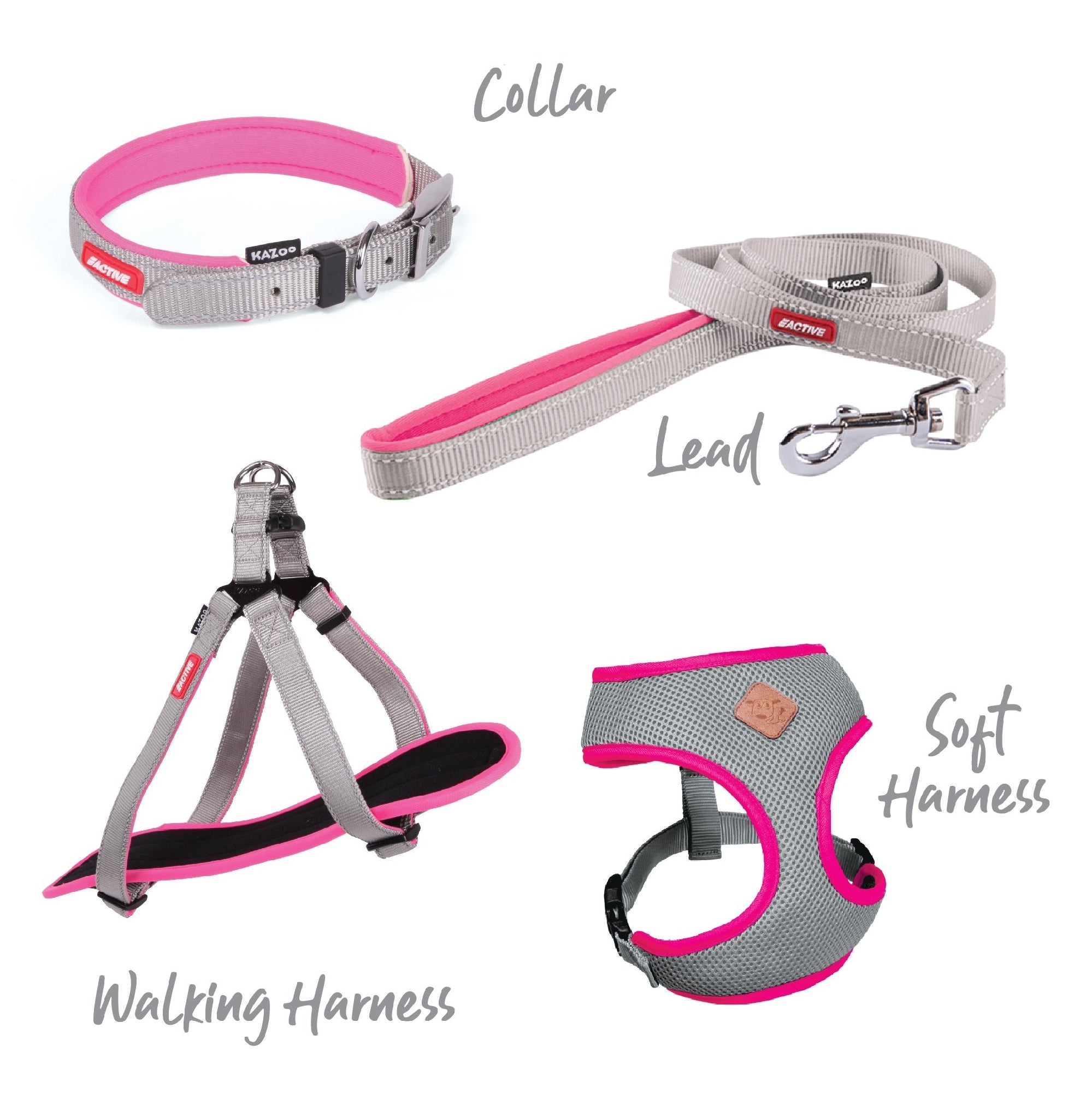 Kazoo Dog Collar Active Silver & Pink [:extra Large]