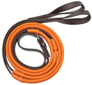 Reins Rubber Grip Pvc Loop End Epsom Brown & Orange Grips