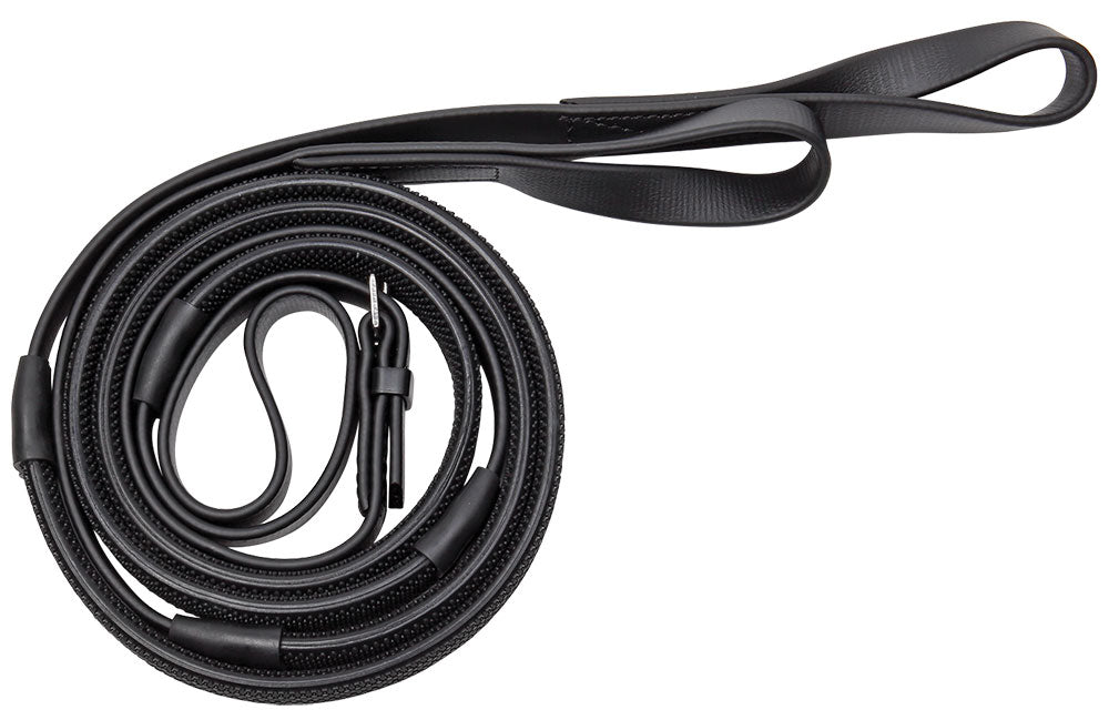 Reins Rubber Grip Pvc Loop End Epsom Black & Black Grips 