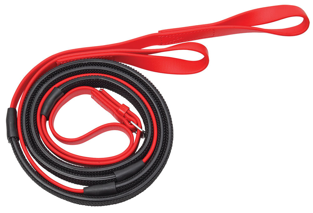 Reins Rubber Grip Pvc Loop End Epsom Red & Black Grips 