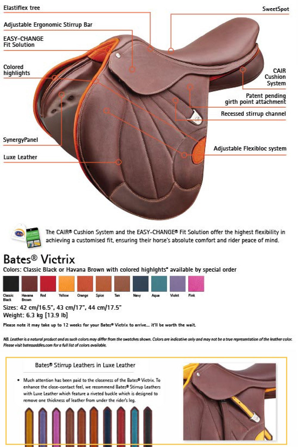 Bates Victrix Jumping Saddle Cair Havana Brown & Spice [:44cm 17.5"]