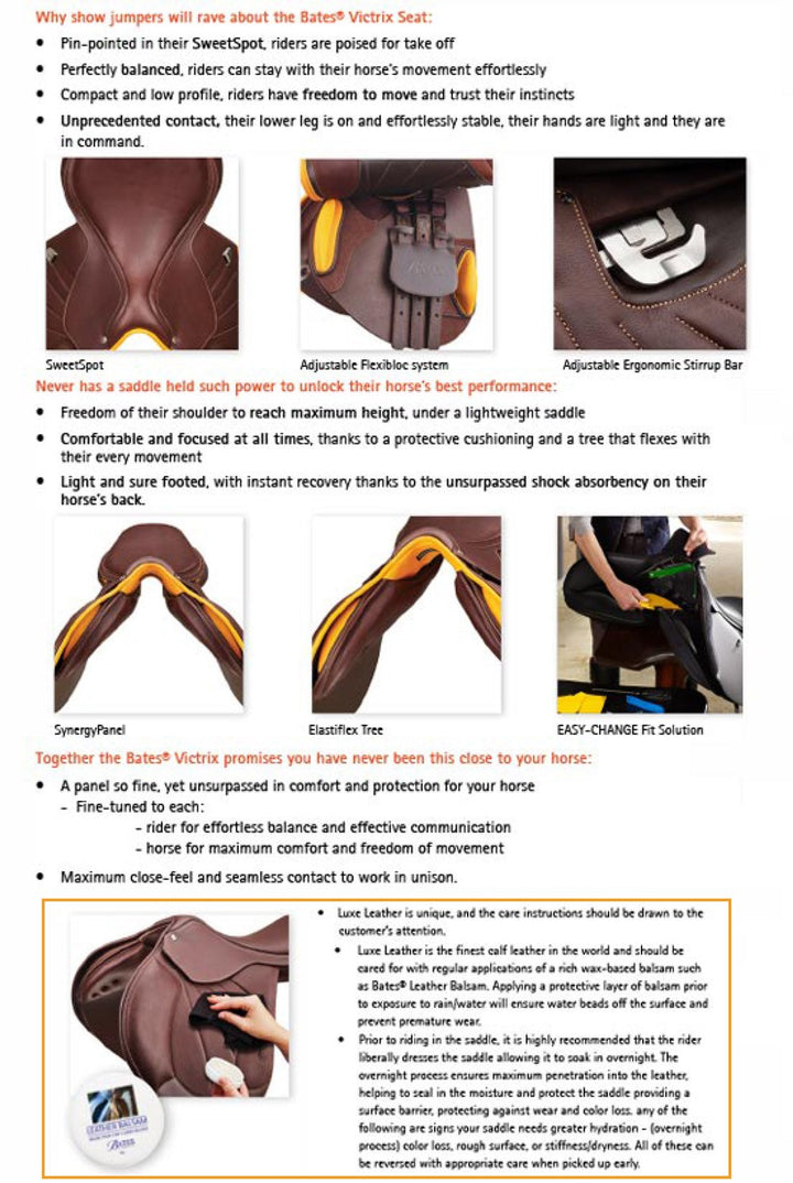 Bates Victrix Jumping Saddle Cair Havana Brown & Spice [:44cm 17.5"]