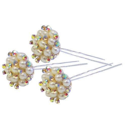Hair Pin Huntington White Stone & Pearl Set Of 3