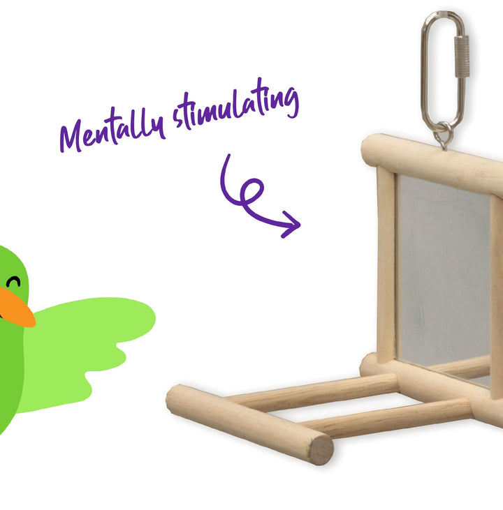 Bird Mirror With Perch Wooden [:medium]