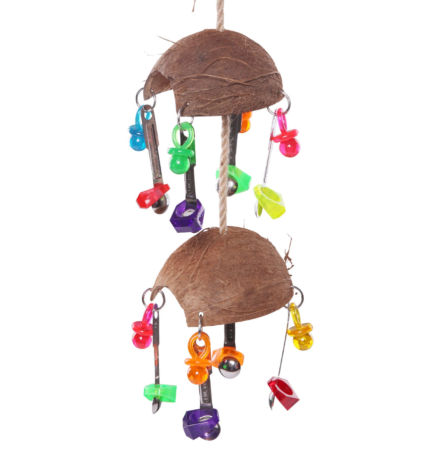 Bird Toy Split Coconut With Toys & Spoons Large