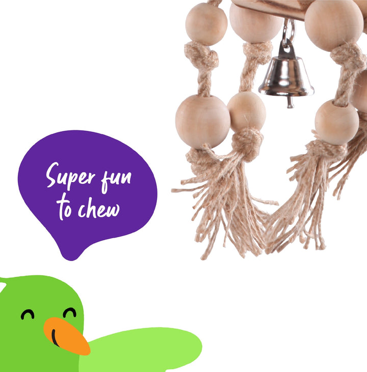 Bird Toy Wooden Trunk With Rope & Beads Medium