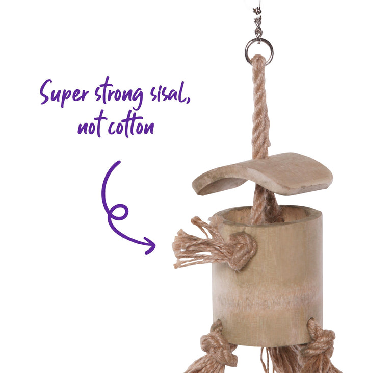 Bird Toy Natural Wooden Well With Rope Medium