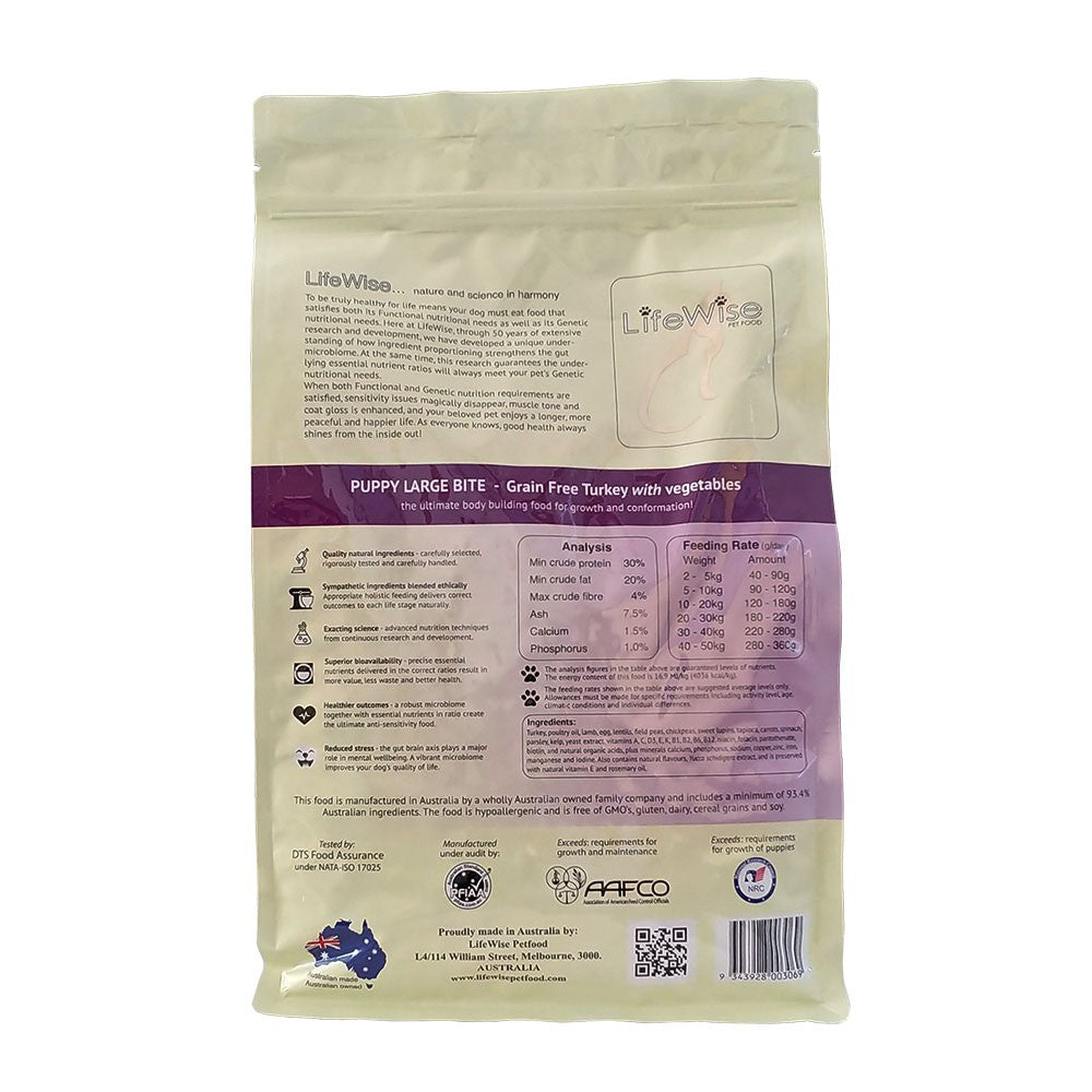 Lifewise Dog Puppy Grainfree Turkey & Lamb & Vegetables Large Bites 18kg