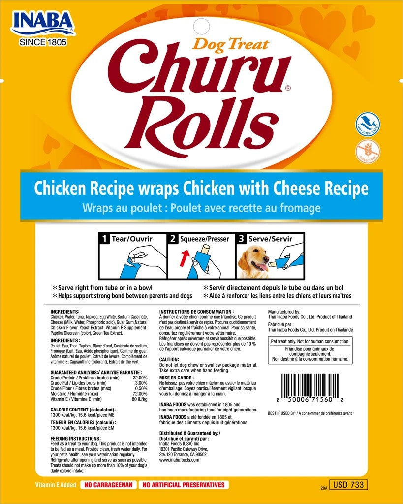 Inaba Dog Churu Rolls Chicken Recipe Wrap Chicken & Cheese