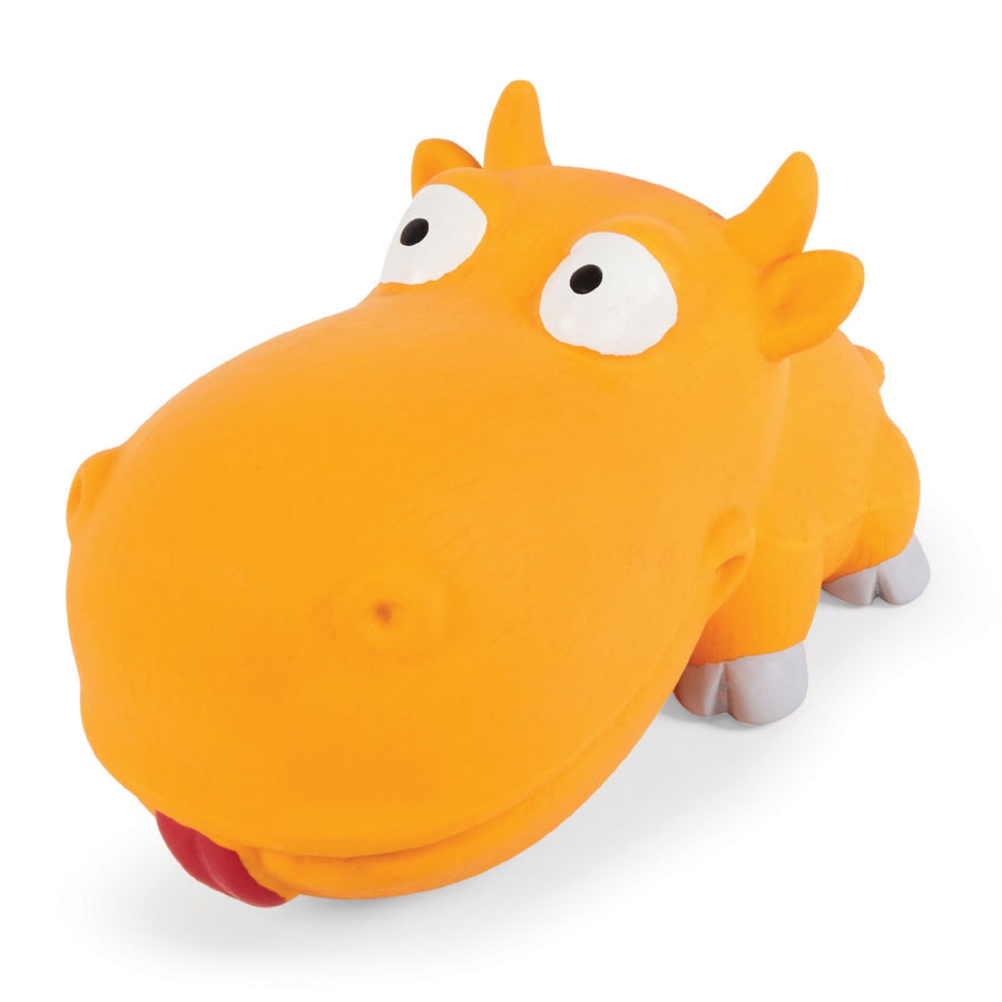 Kazoo Dog Toy Latex Smiling Bull Orange Large
