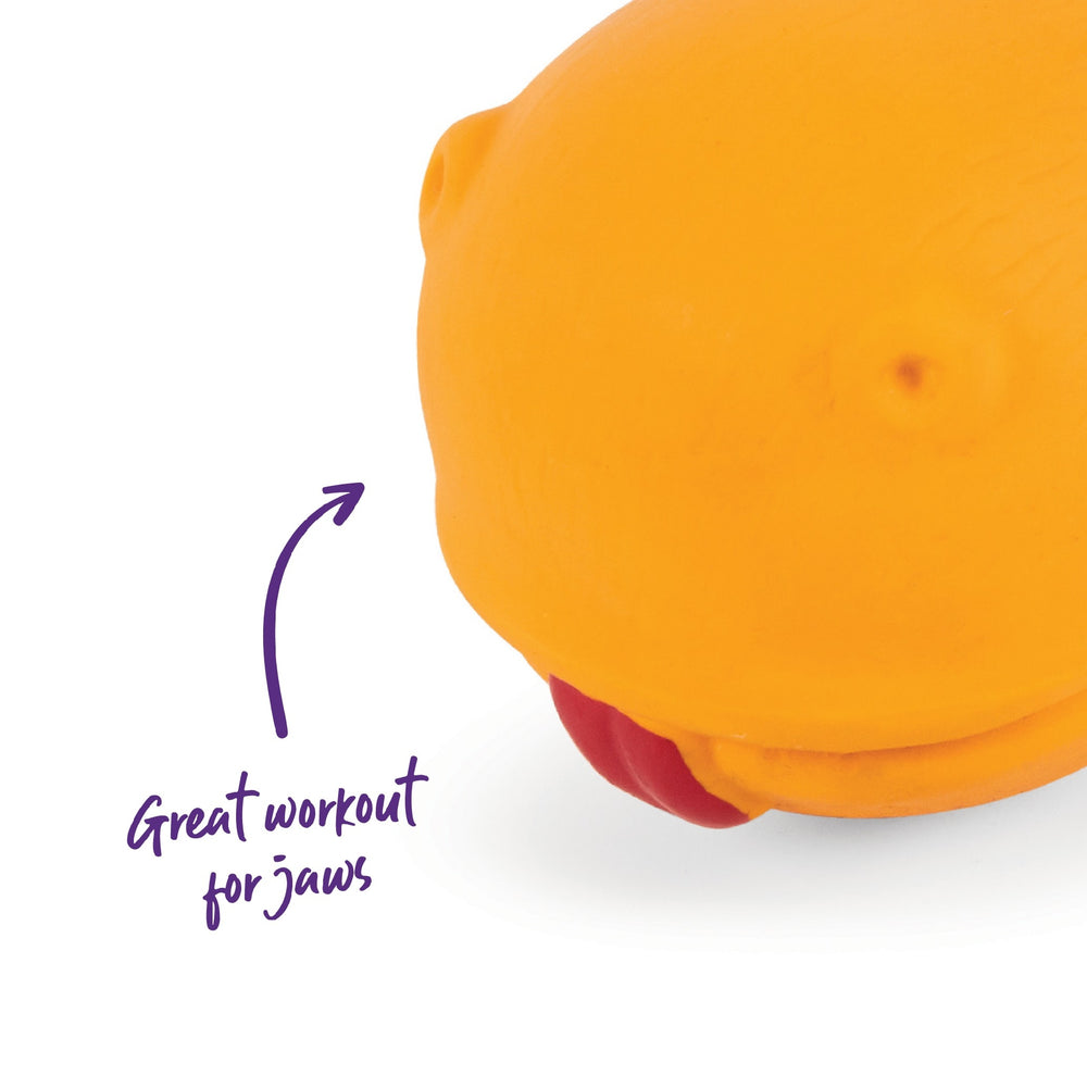 Kazoo Dog Toy Latex Smiling Bull Orange Large