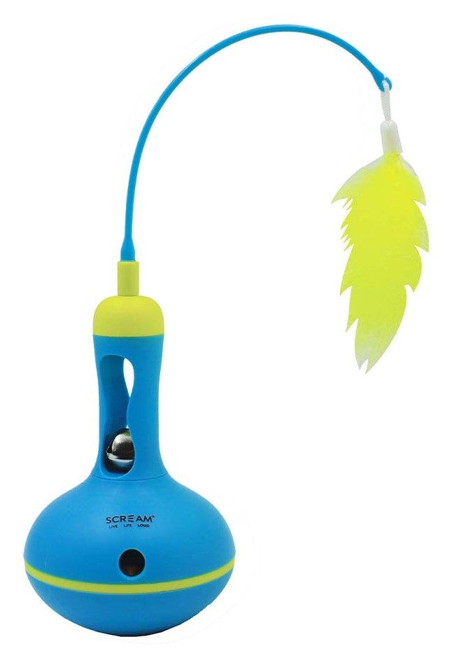 Cat Toy Scream Vase Tumbler Treat Dispenser 28cm Green & Blue
