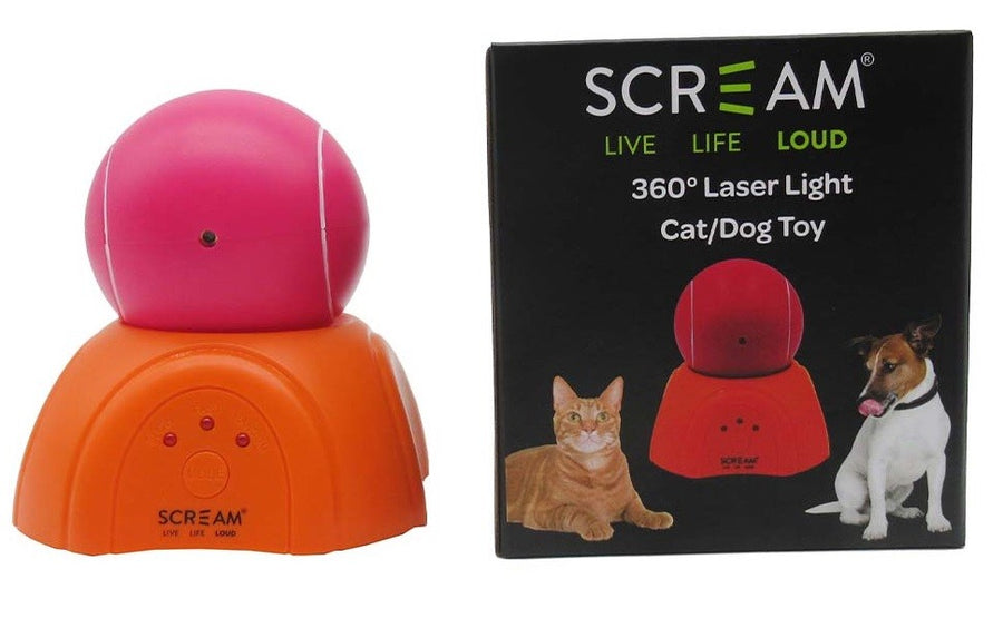 Cat Toy Scream 360 Laser Light Ball & Stand 9cm Pink & Orange