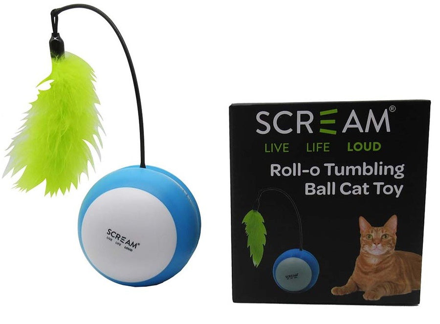 Cat Toy Scream Roll O Tumbling Ball 21cm Green & Blue
