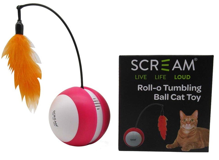 Cat Toy Scream Roll O Tumbling Ball 21cm Pink & Orange