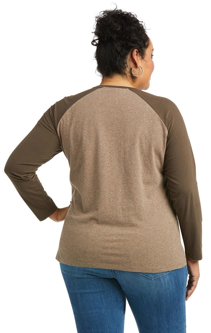 Tee Shirt Ariat Real Loop Baseball Long Sleeve W22 Heather Banyan Bark & Banyan Bark [:small]
