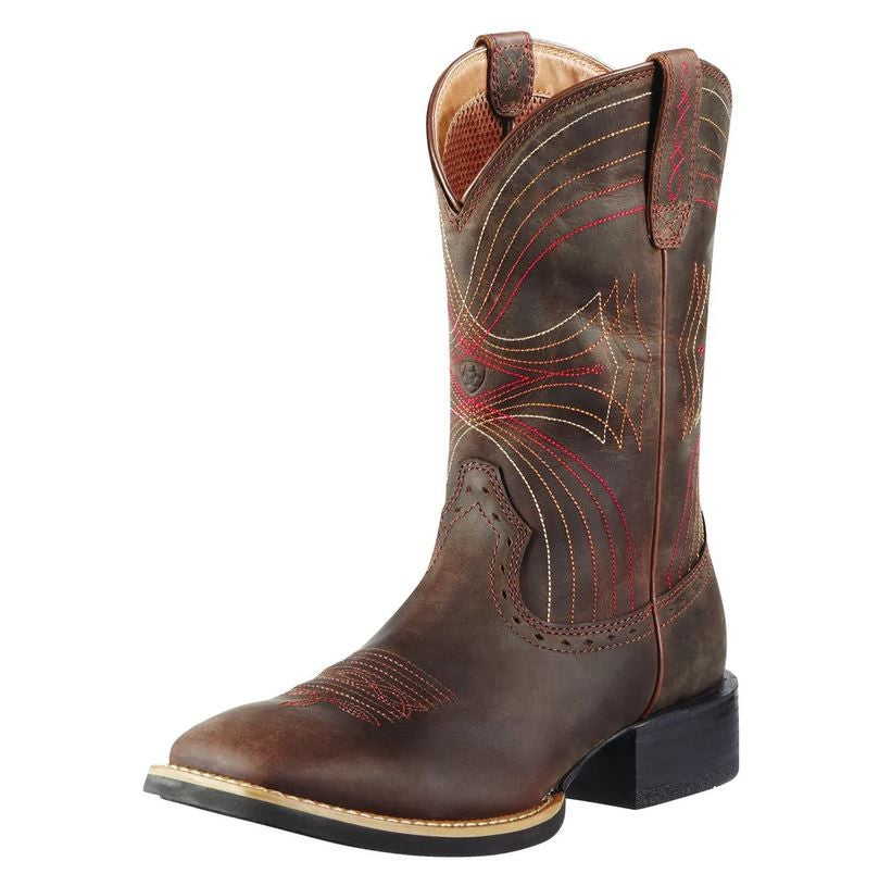 Western Boots Ariat Sport Wide Square Toe Distressed Brown Mens [:9.0]