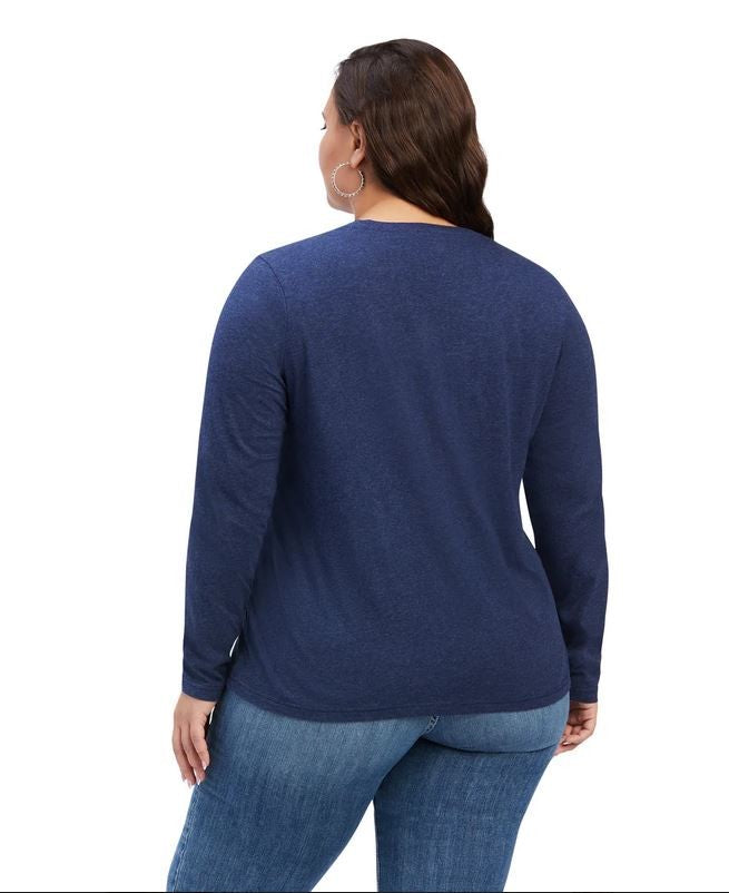 Tee Shirt Ariat Real Chest Logo Relaxed Long Sleeve W23 Navy Heather Ladies-Ariat-Ascot Saddlery