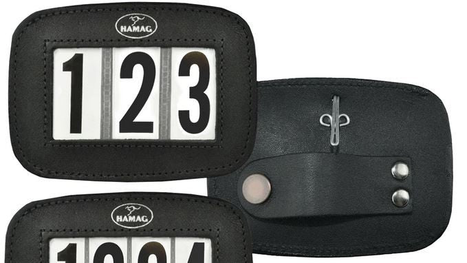 Hamag Number Holder Bridle Leather 3 Digit Pair Mahogany Brown