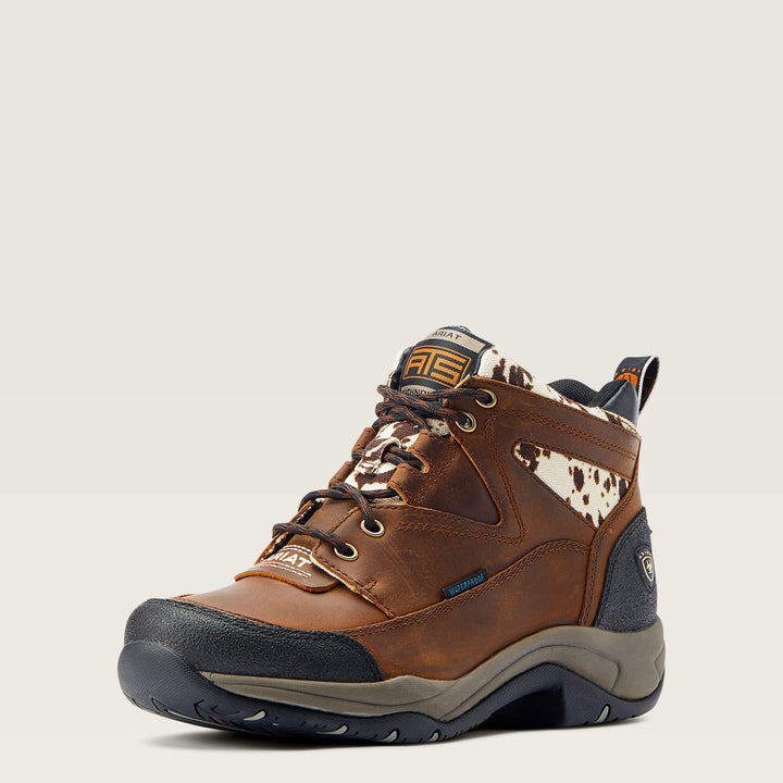 Boots Casual Ariat Terrain H20 Distressed Brown & Speckled Cow Print W23 Ladies [:7.0]
