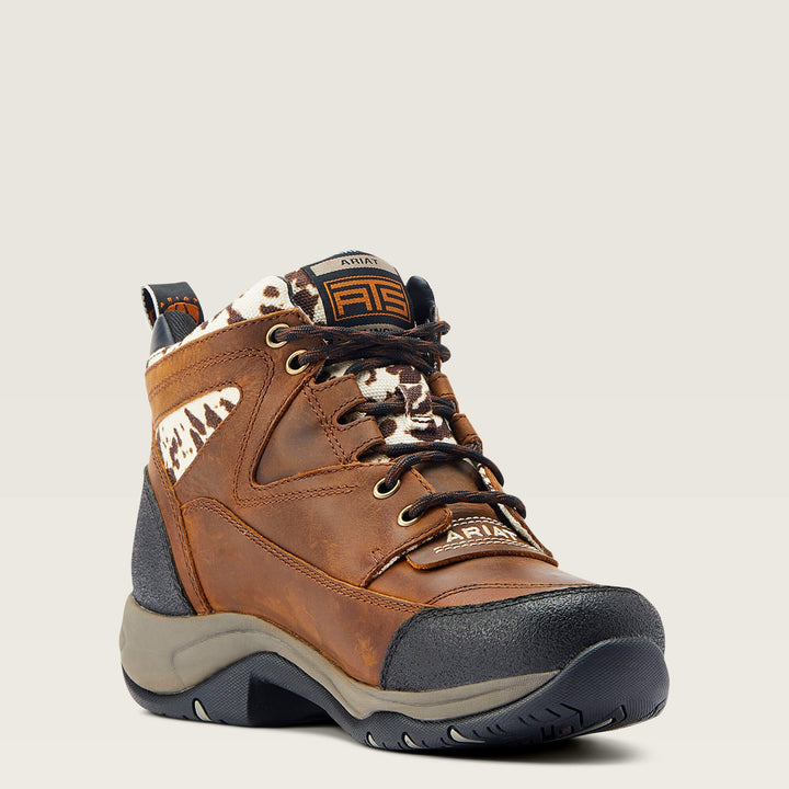 Boots Casual Ariat Terrain H20 Distressed Brown & Speckled Cow Print W23 Ladies [:7.0]