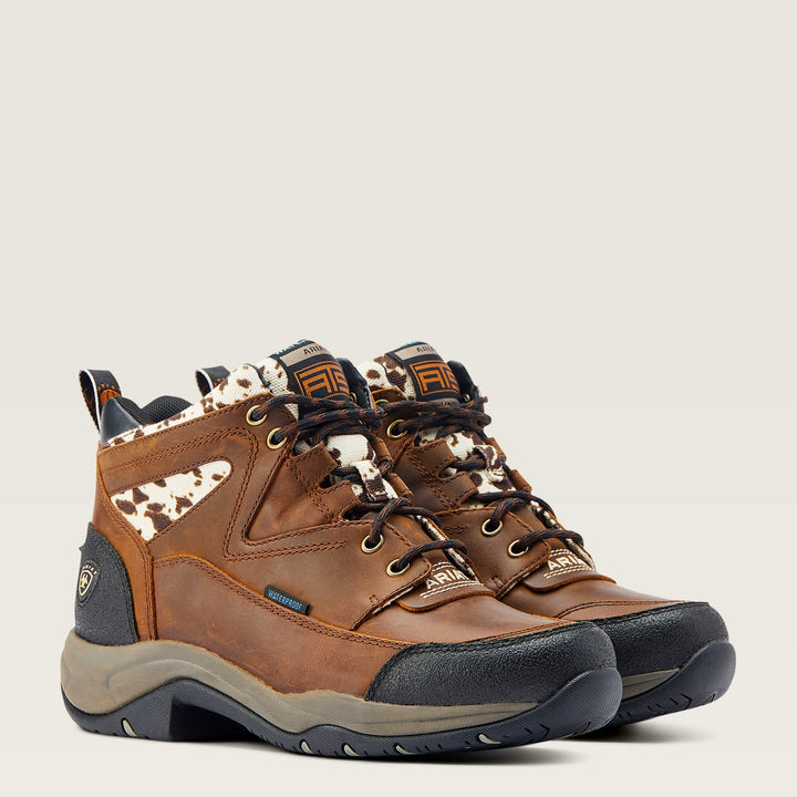 Boots Casual Ariat Terrain H20 Distressed Brown & Speckled Cow Print W23 Ladies [:7.0]