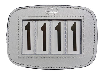 Hamag Number Holder Saddlecloth Leather 4 Digit Pair White-Ascot Saddlery-Ascot Saddlery