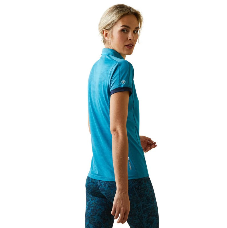 Polo Top Ariat Bandera 1/4 Zip Short Sleeve S23 Mosaic Blue Ladies-Ascot Saddlery-Ascot Saddlery