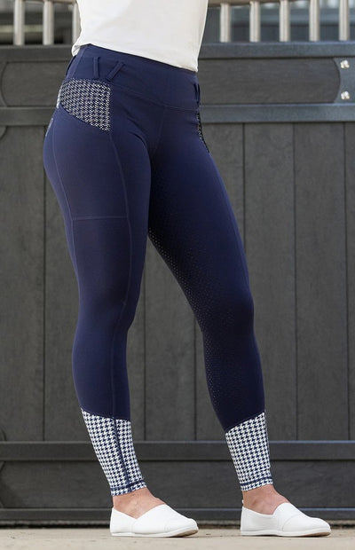 Tights Bare Equestrian Performance Riding Navy Houndstooth