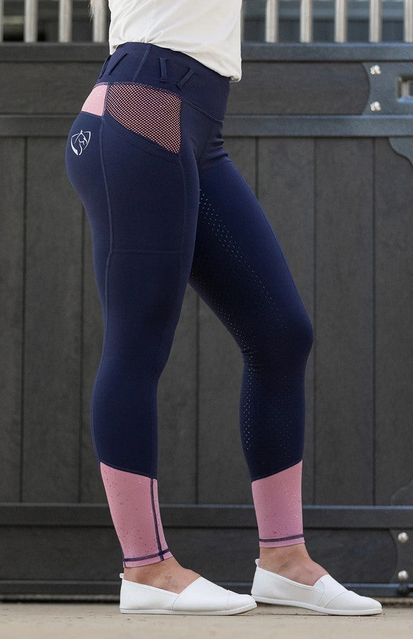Tights Bare Equestrian Performance Riding Youth Navy & Pink Galaxy [:6-8]